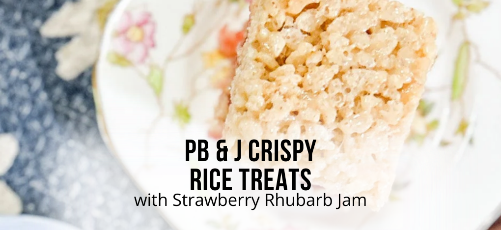 (Easy Recipe) PB & J Crispy Rice Treats with Strawberry Rhubarb Jam