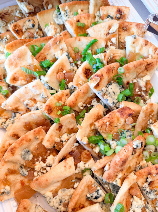 Mini flatbreads with apple onion chutney & blue cheese crumble